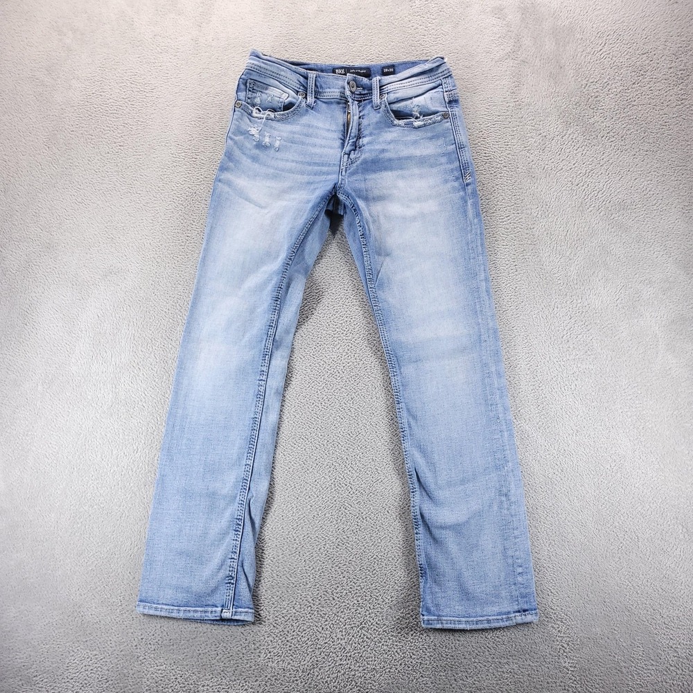 BKE Jake Straight Jeans Mens 29x30 Blue Light Wash Stretch Distressed Denim